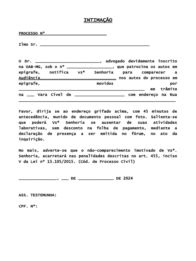 Modelo de Intimação para Audiência | PDF