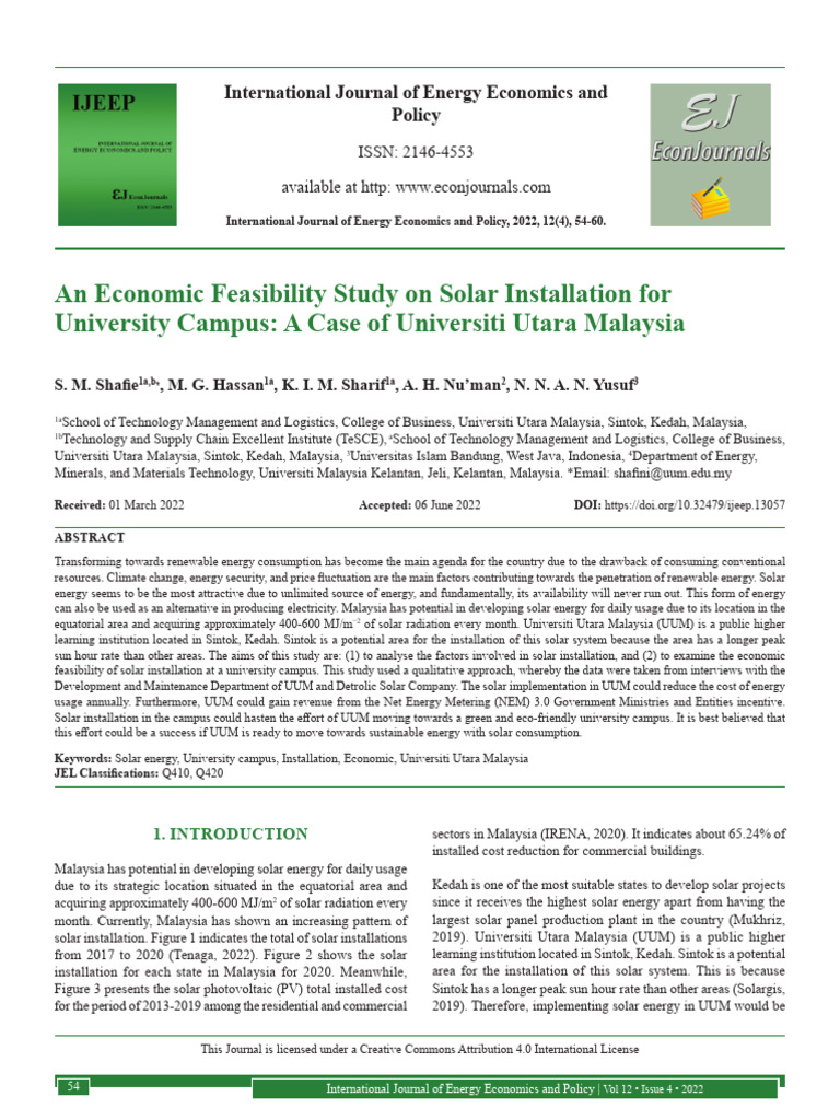 Economic Feasibility of Solar at UUM | PDF | Photovoltaics | Solar Power