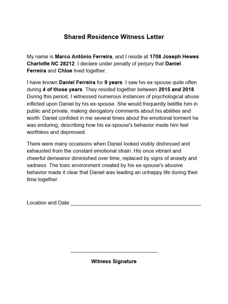 Shared Residence Witness Letter 2 | PDF