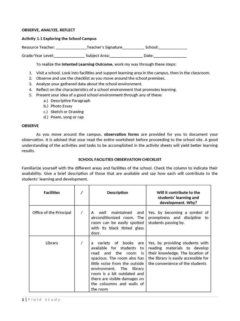 School Environment Observation Guide | PDF | Classroom | Learning