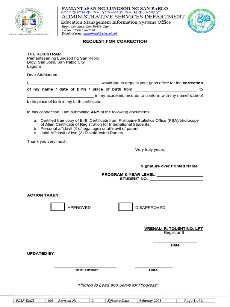 Request for Academic Record Correction | PDF | Document | Civil Law ...