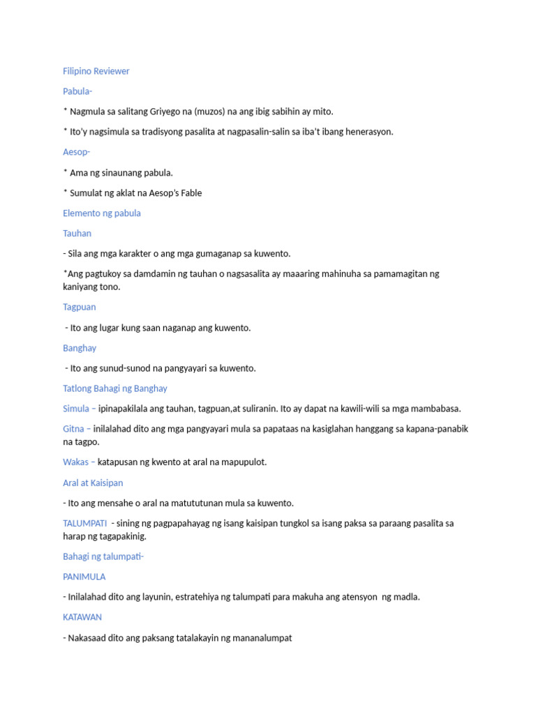 Filipino Reviewer 1 | PDF
