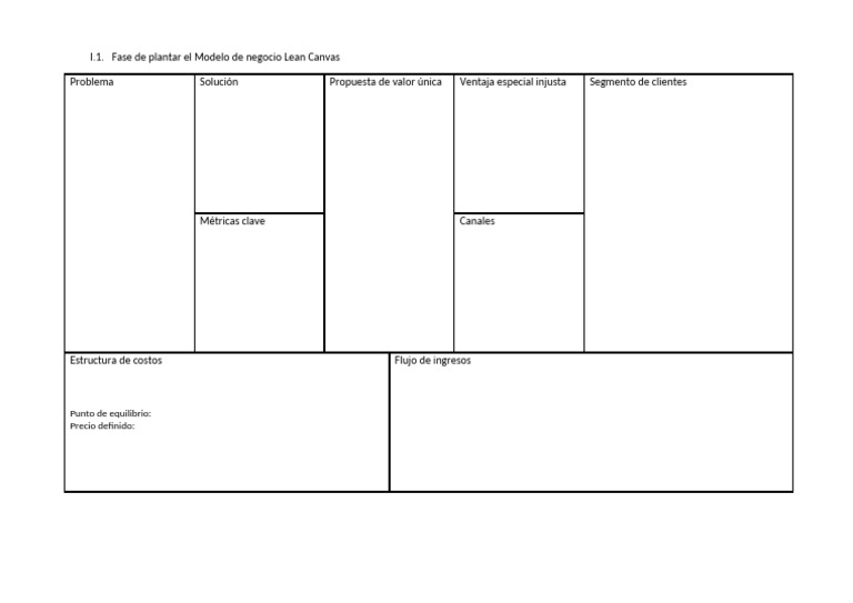 Fase de Plantar El Modelo de Negocio Lean Canvas | PDF | Negocios ...