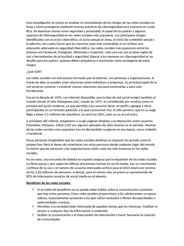 Riesgos de Redes Sociales para Menores en CR | PDF | Servicio de redes ...