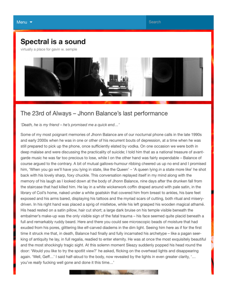 The 23rd of Always - Jhonn Balance's Last Performance - Spectral Is A ...