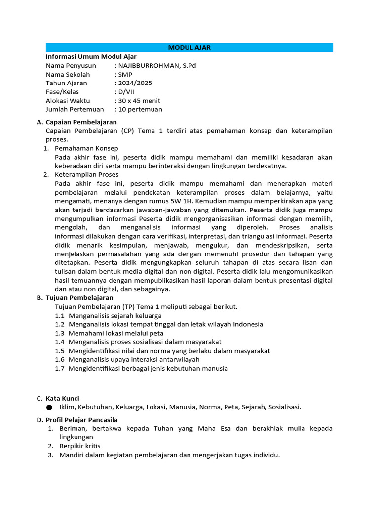 Modul Ajar Tema 1 Ips Pdf Karier Perkembangan Sains Matematika
