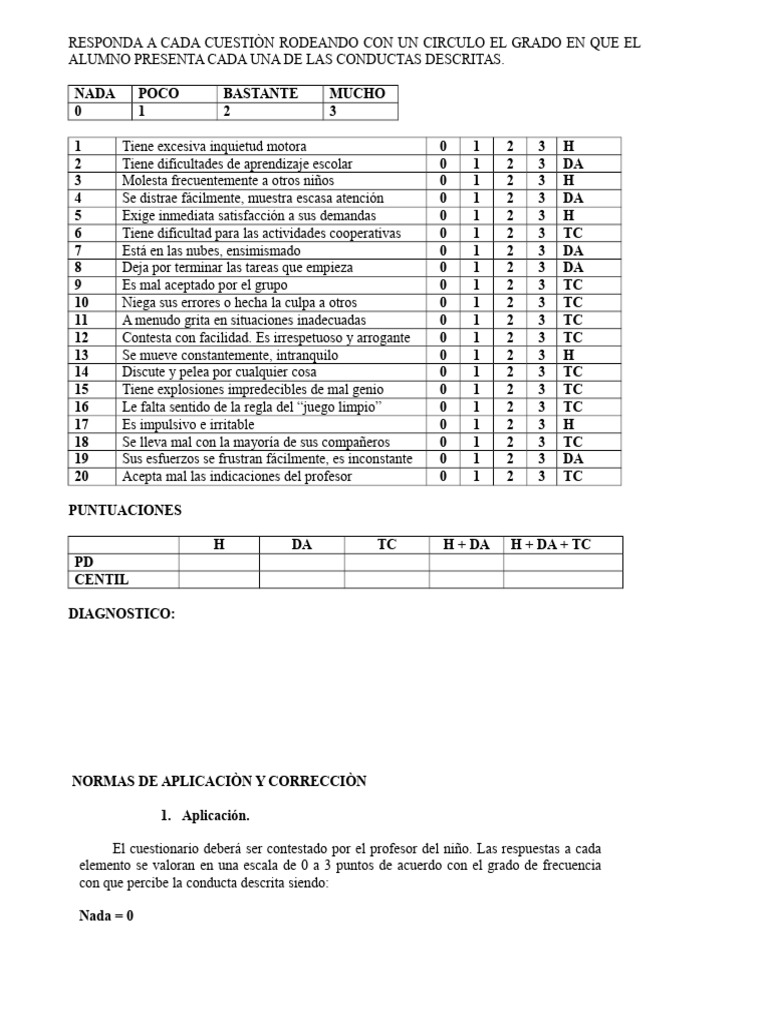 Cuestionario Edah para Evaluación Infantil | PDF
