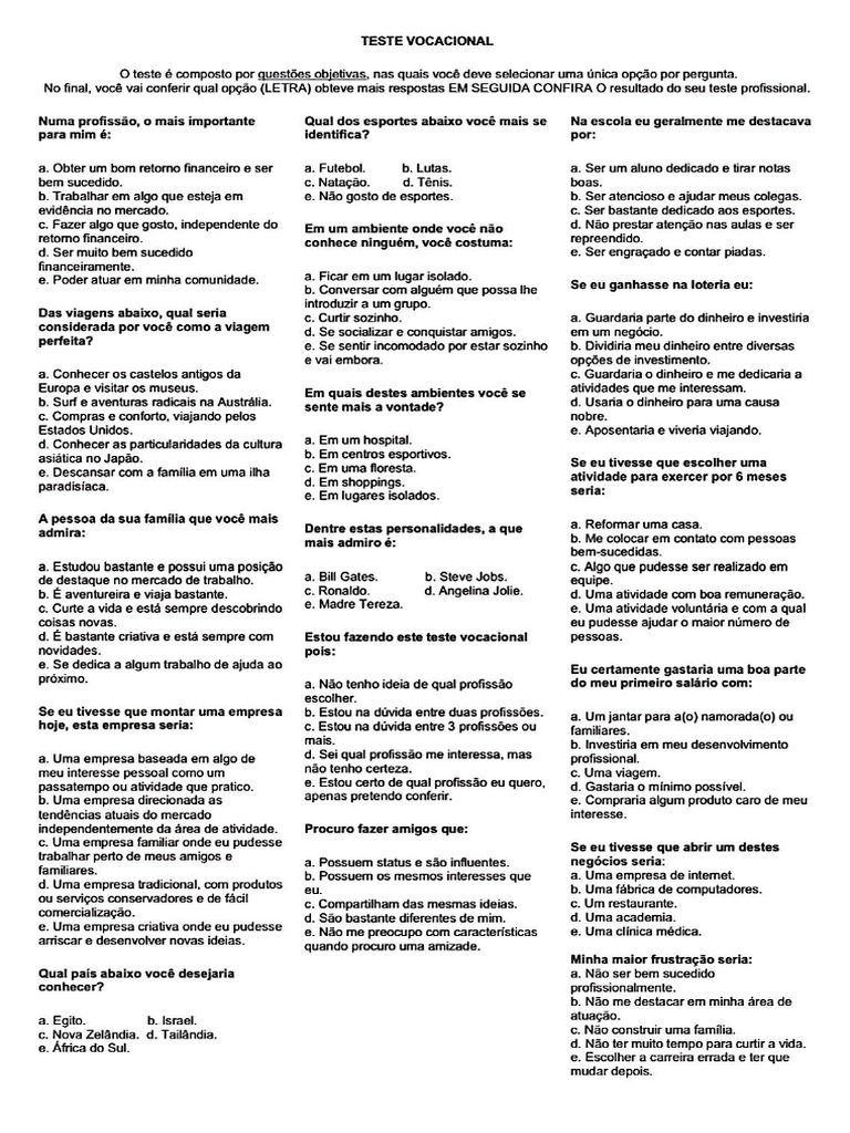 Teste Vocacional 2 | PDF