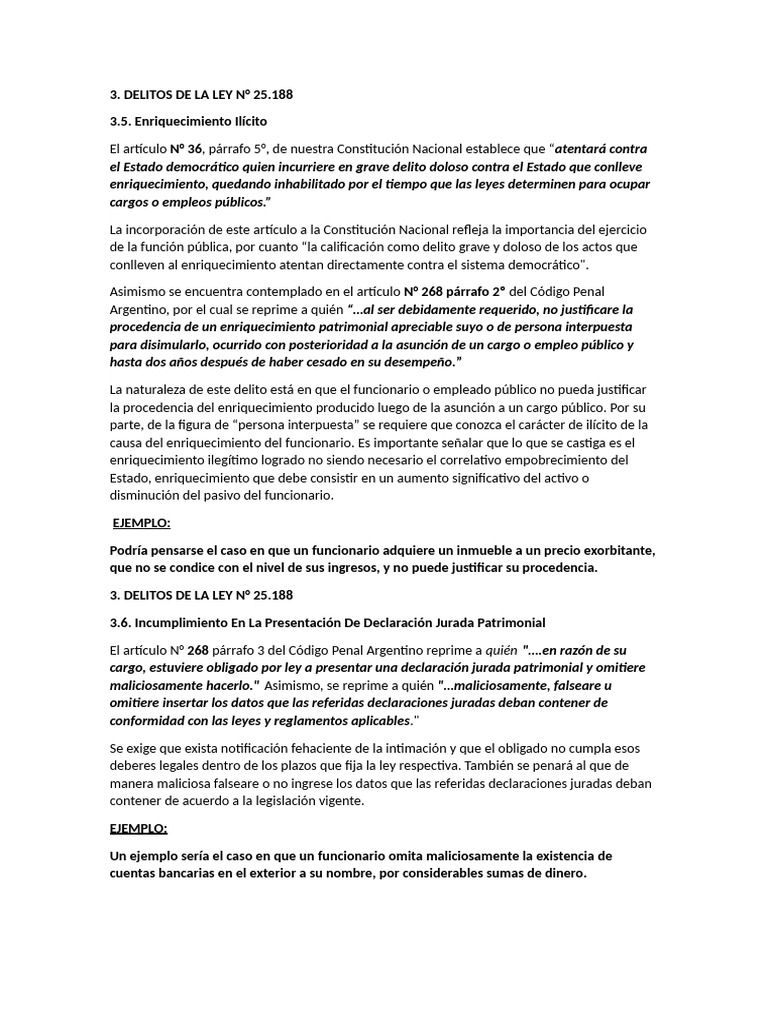Delitos De Enriquecimiento Ilícito En Argentina Pdf Intención