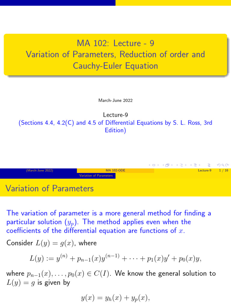 MA 102 (March-June 2022) - Lec-9 | PDF | Equations | Subtraction