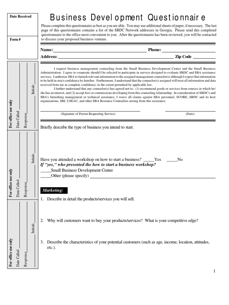 Business Development Questionnaire Form | PDF | Georgia (U.S. State ...
