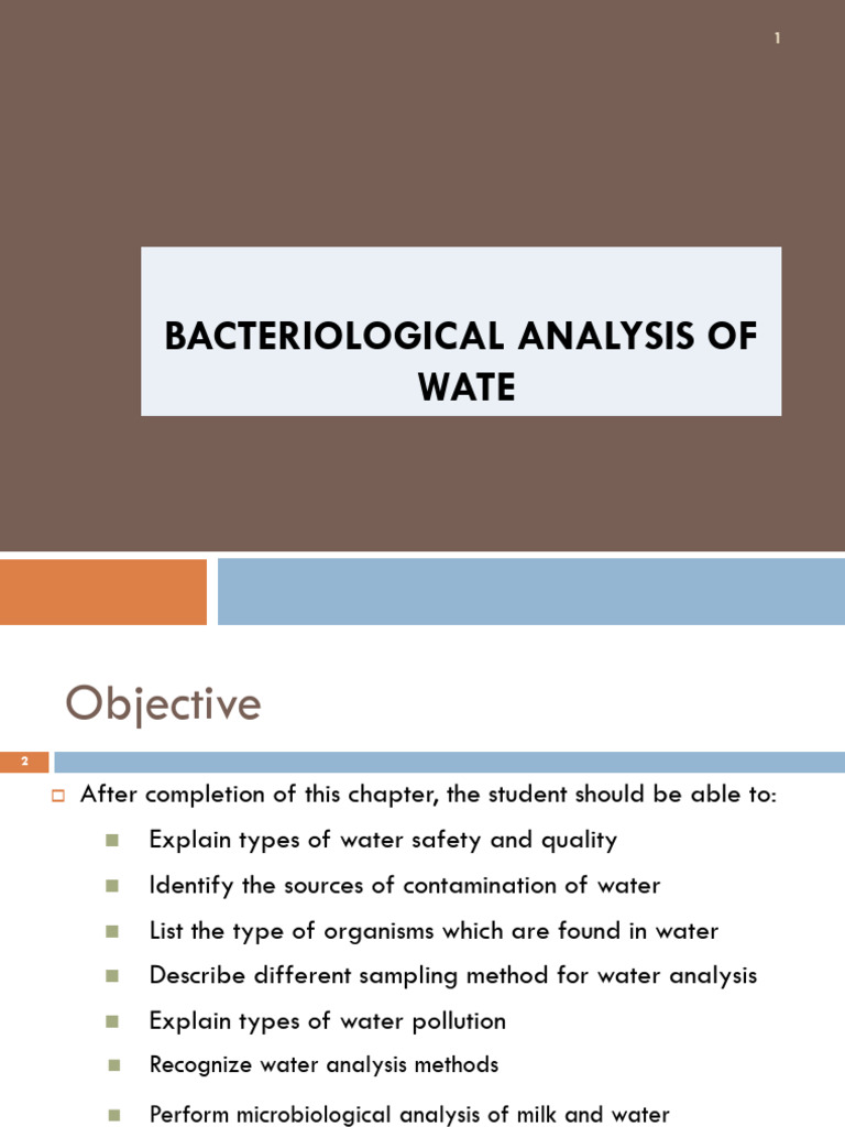 Bacteriological Water Analysis Guide | PDF | Milk | Water Pollution