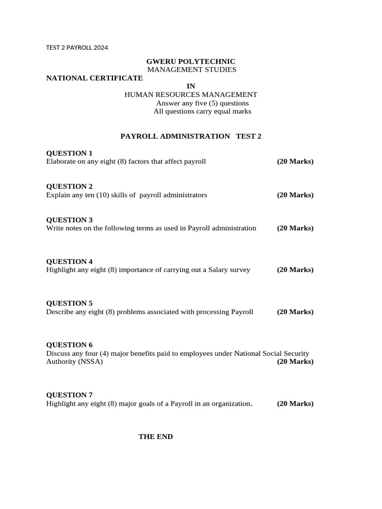 Payroll Administration Test 2024 Guide | PDF