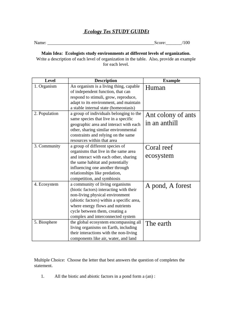 Ecology Test Study Guide Biology | PDF | Ecology | Ecosystem