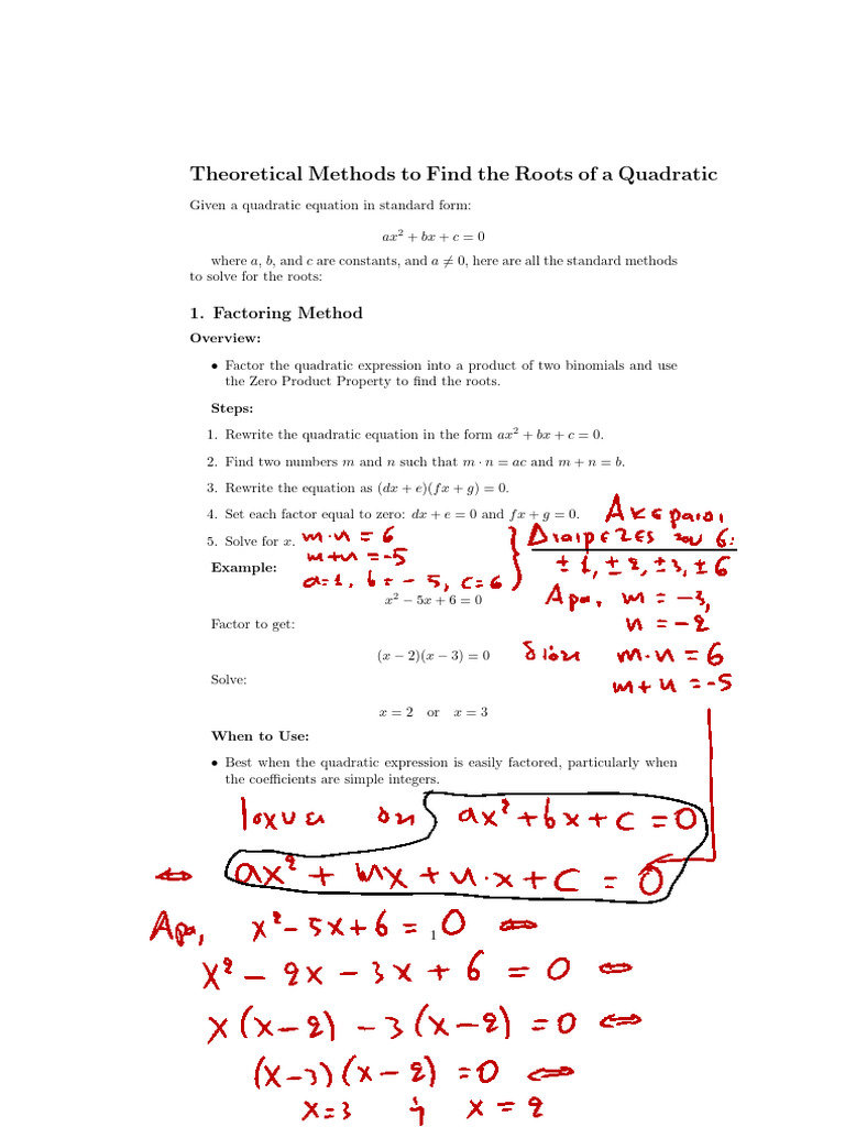 Quadratic Equation Solutions | PDF | Quadratic Equation | Factorization