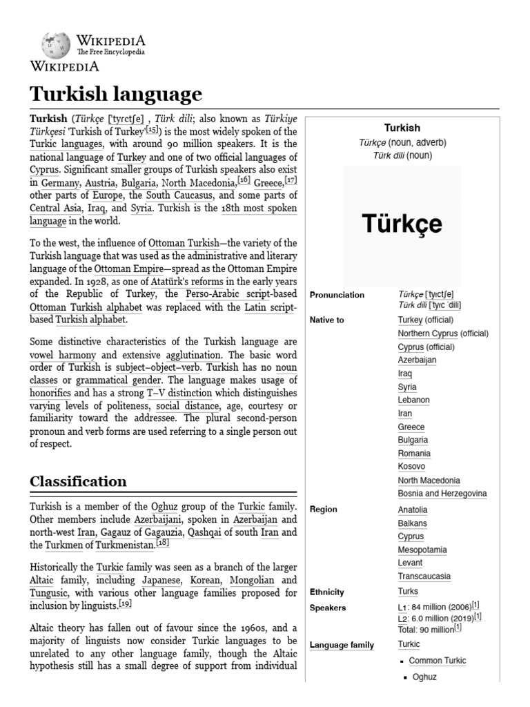 Overview of the Turkish Language | PDF | Linguistics | Phonetics