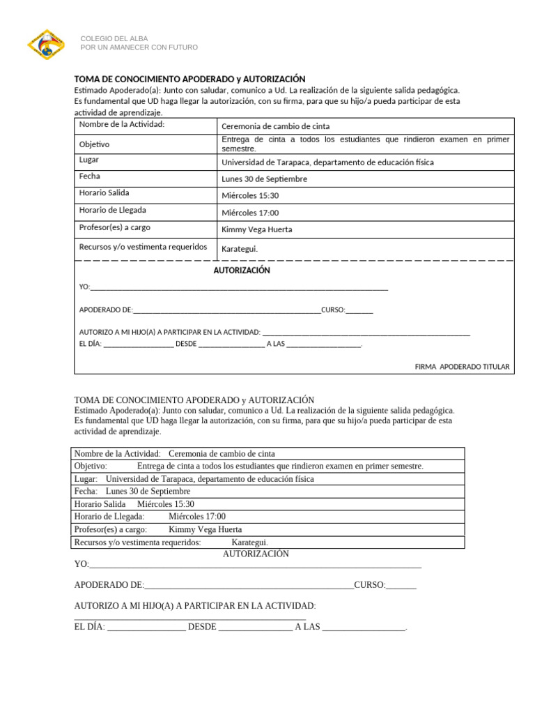 TOMA DE CONOCIMIENTO APODERADO y AUTORIZACIÓN | PDF