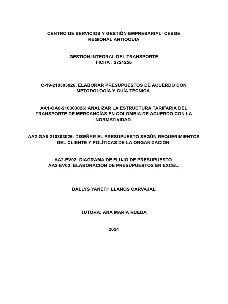 Presupuesto Empresa de Transporte | PDF | Presupuesto | Transporte