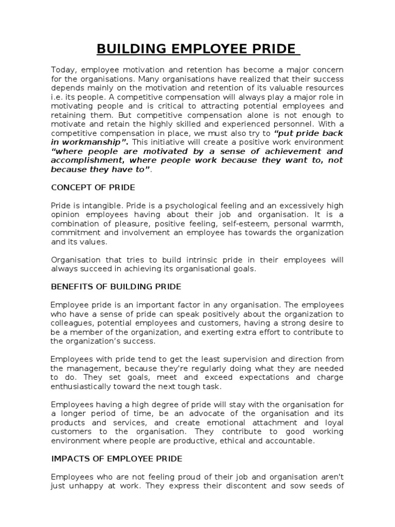Building Employee Pride PDF Pride Employment