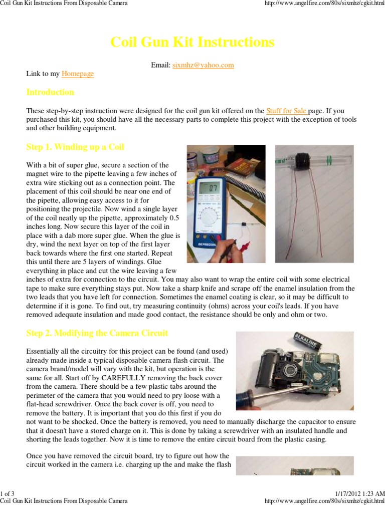 Coil Gun Kit Instructions From Disposable Camera PDF Flash