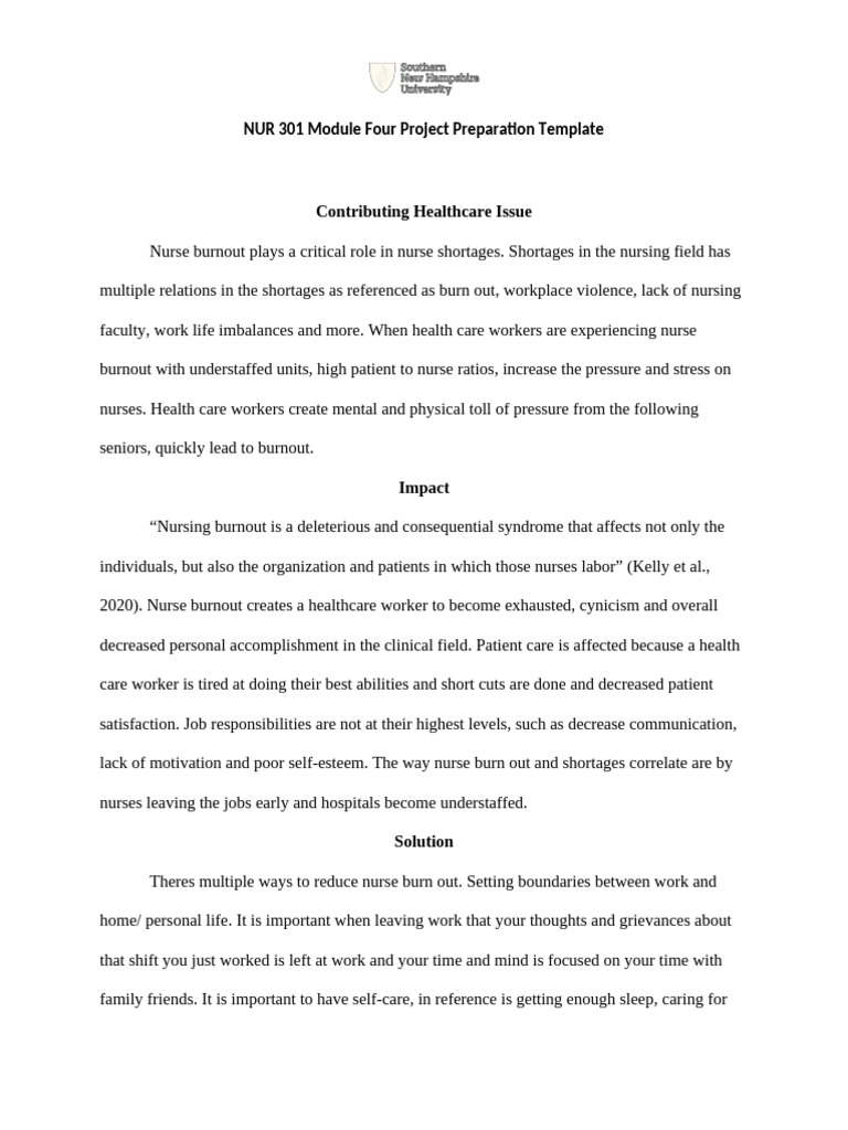 NUR 301 Module Four Project Preparation Template | PDF | Occupational ...