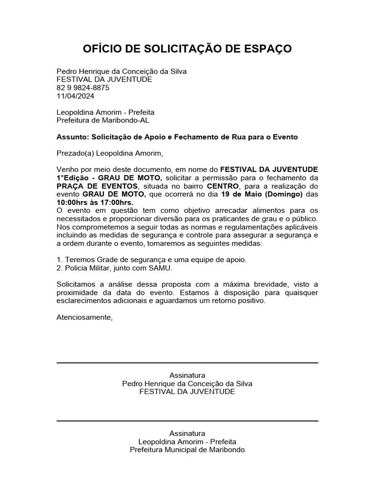 OFICIO DE SOLICITAÇÃO DE EVENTO- | PDF