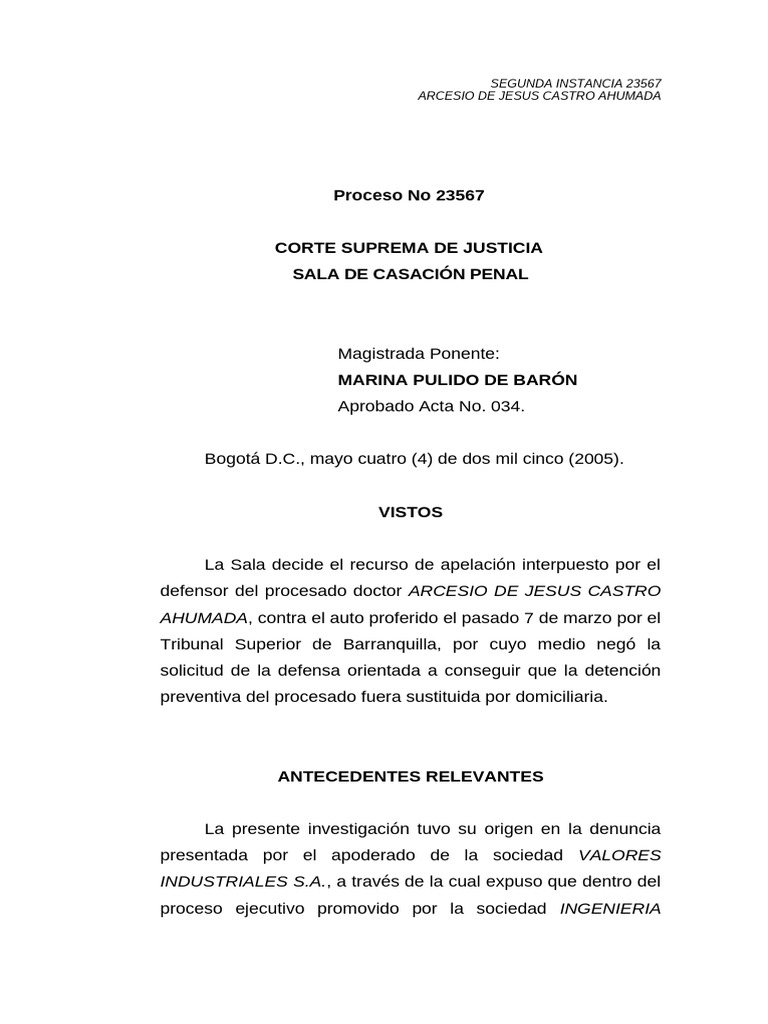 Proceso No 23567: Arcesio de Jesus Castro Ahumada | PDF | Derecho penal ...