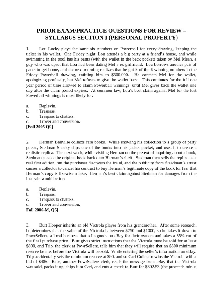Prior Exam Qs - Syllabus Section I Fall 2022 | PDF | Private Law ...