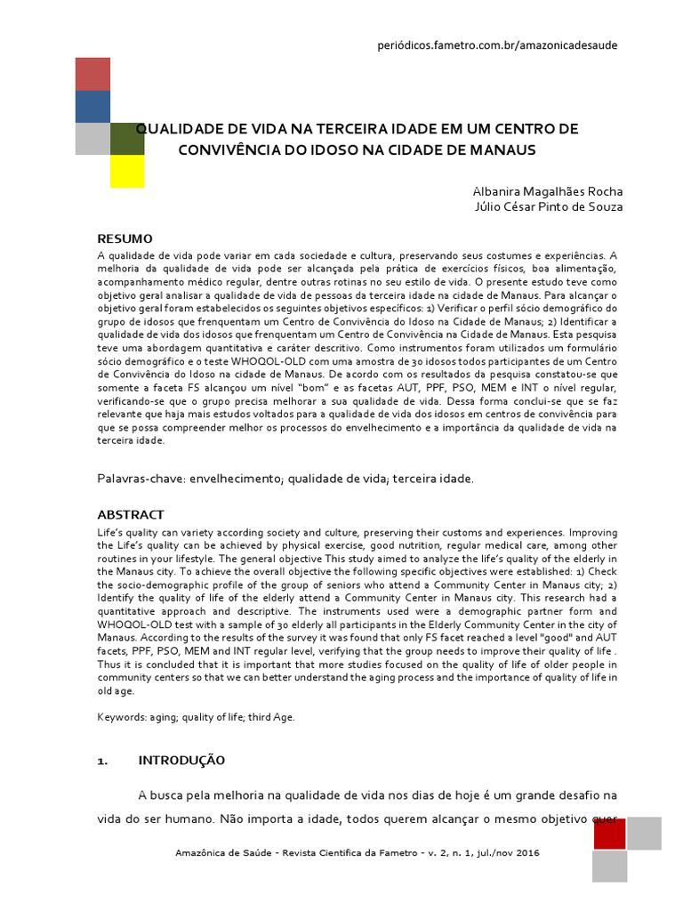 Qualidade de Vida na Terceira Idade em Manaus | PDF | Terceira idade | Vida
