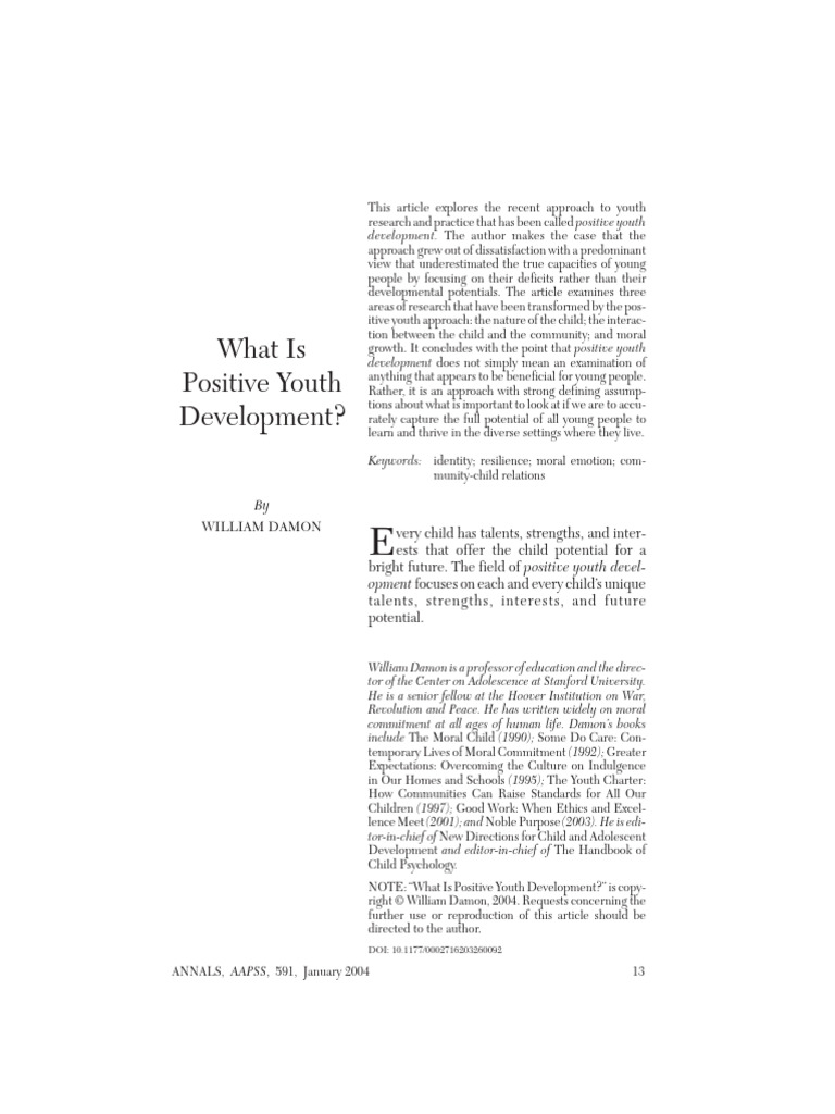 Damon 2004 what is positive youth development pdf psychological
