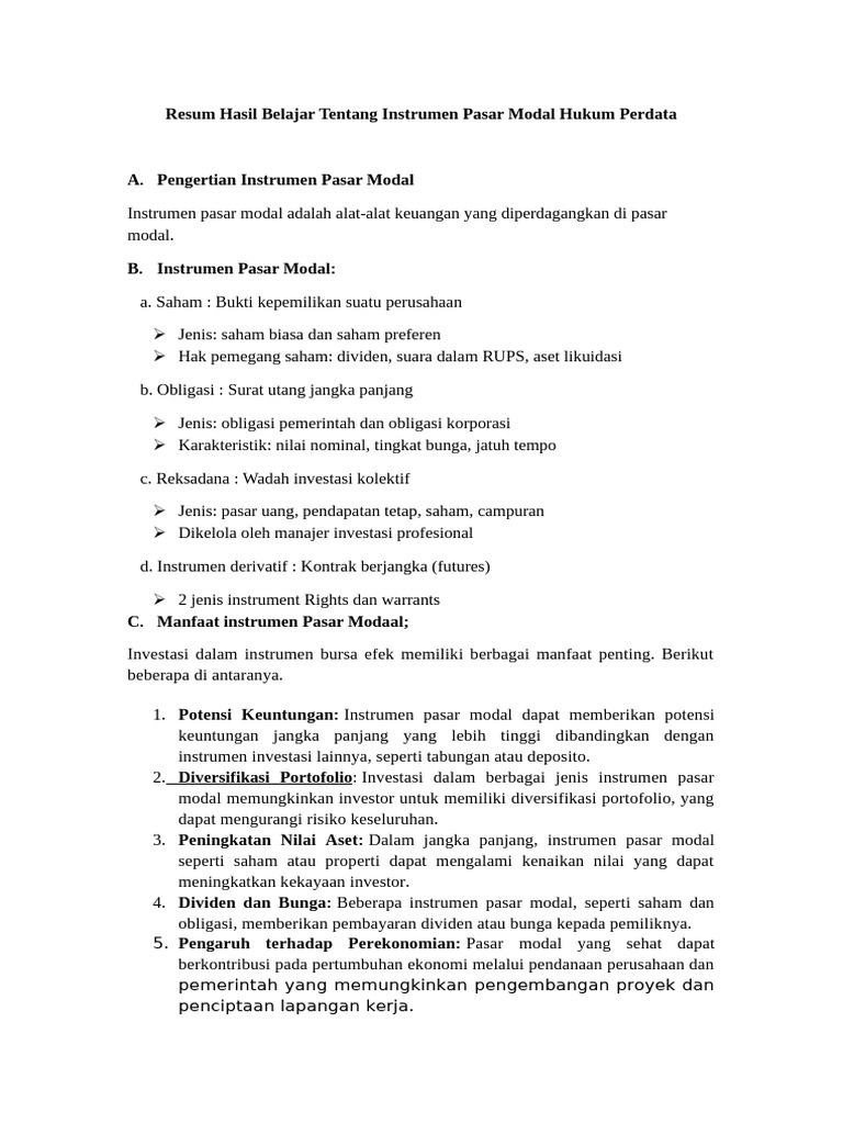 Jenis dan Manfaat Instrumen Pasar Modal | PDF
