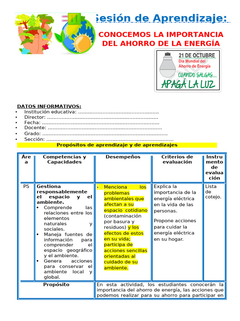 Ahorro de Energía: Actividades Educativas | PDF | Residuos | Evaluación