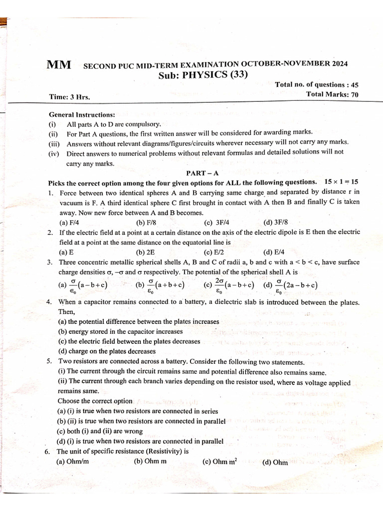 Ii Pu Phy Midterm Exam KLR Oct 2024 | PDF