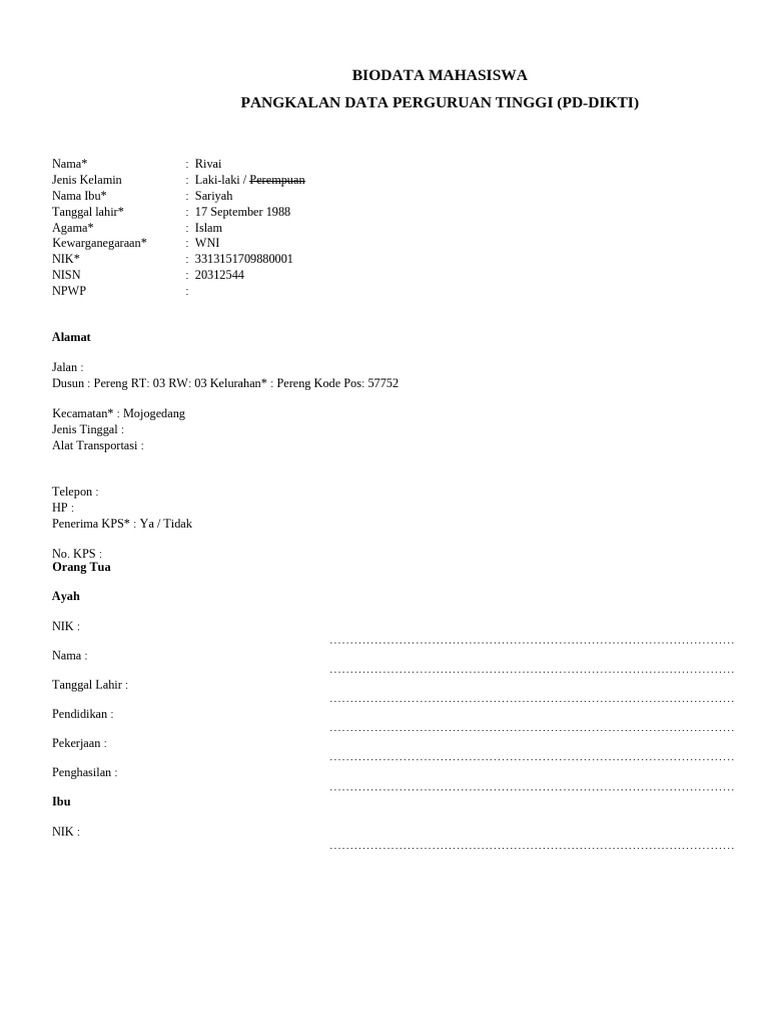 Form Biodata Lapor Diri PDPT PD Dikti | PDF | Game & Aktivitas