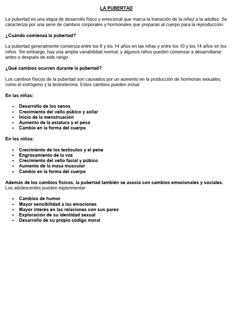 Cambios en la Pubertad: Guía Esencial | PDF | Estilo de vida