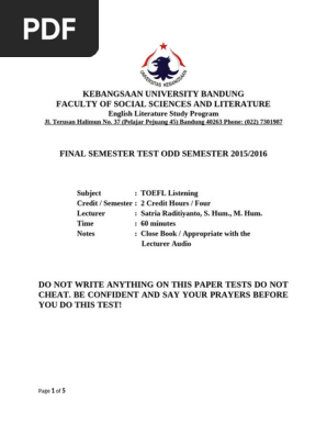 LISTENING TOEFL FINAL SEMESTER UK BY  (TOEFL Skill)