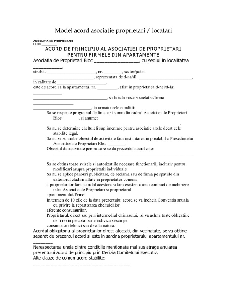 Model Acord Asociatie Proprietari