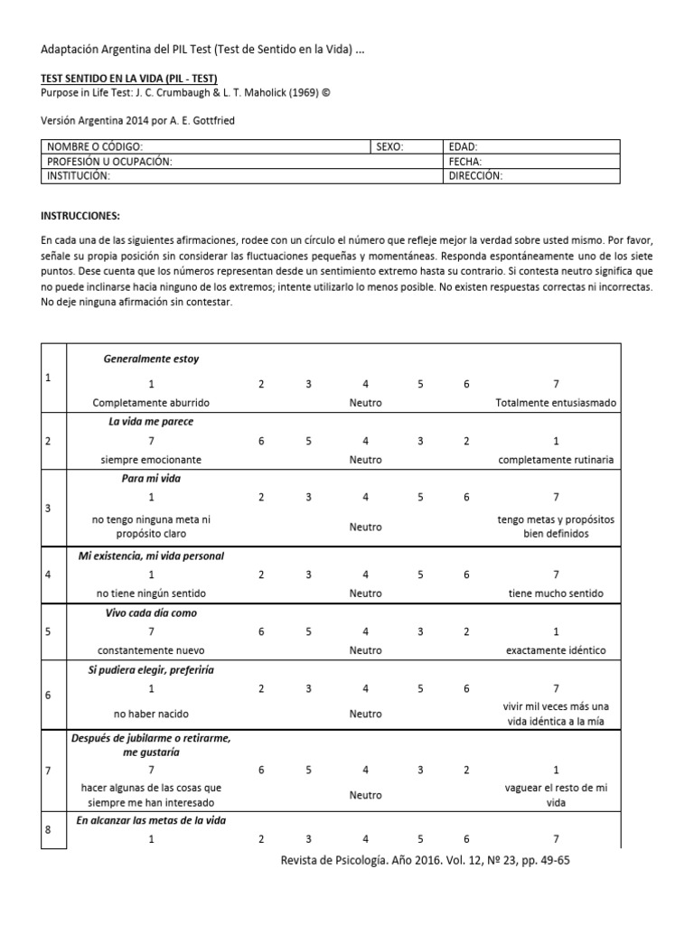 Pre - Test Sentido en La Vida | PDF