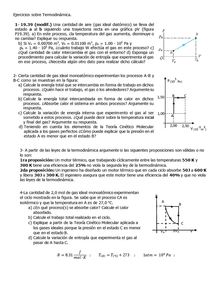 Ejercicios de Termodinámica y Gases Ideales | PDF | Gases | Temperatura