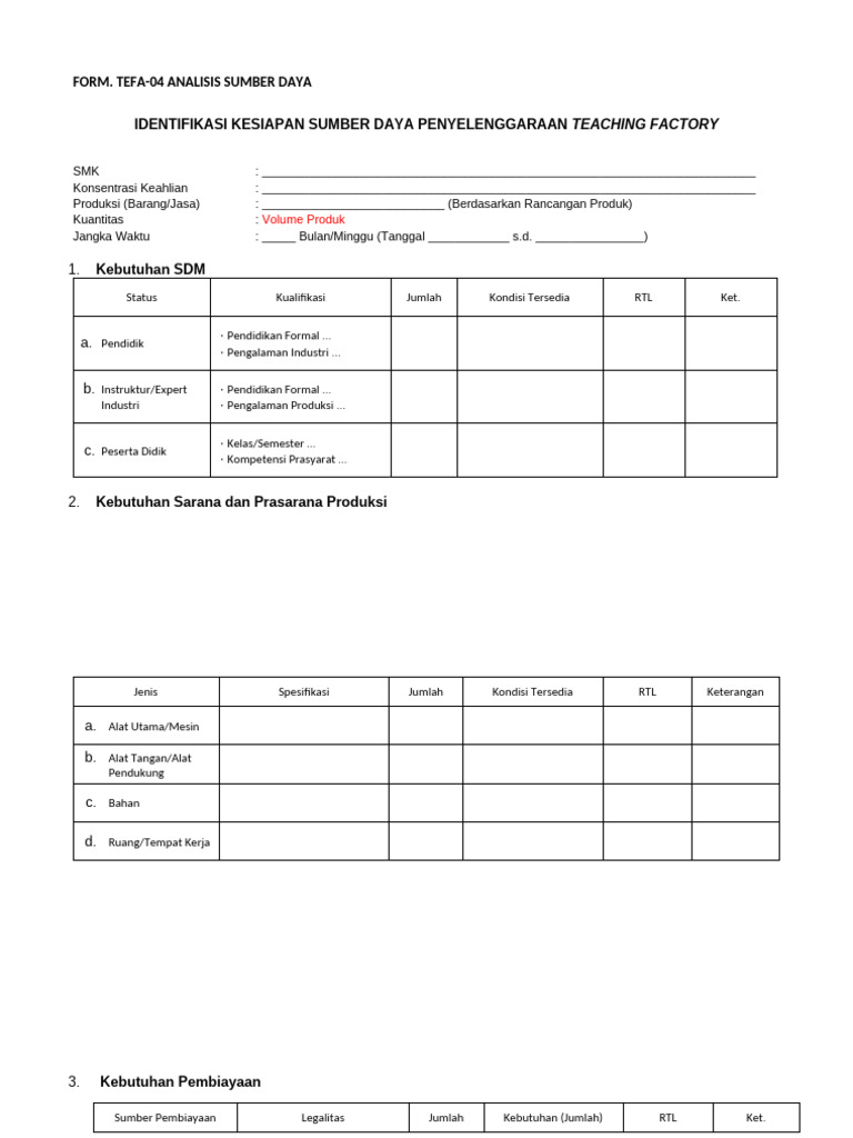 Form TEFA - 04. Analisis Sumber Daya | PDF