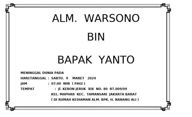Alm. Warsono BIN Bapak Yanto | PDF | Griya & Taman