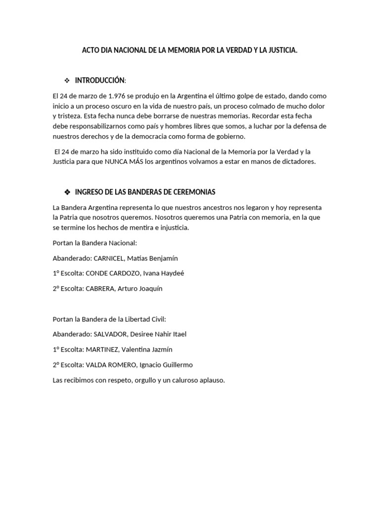 Acto de La Memoria Por La Verdad y La Justicia | PDF | Memoria
