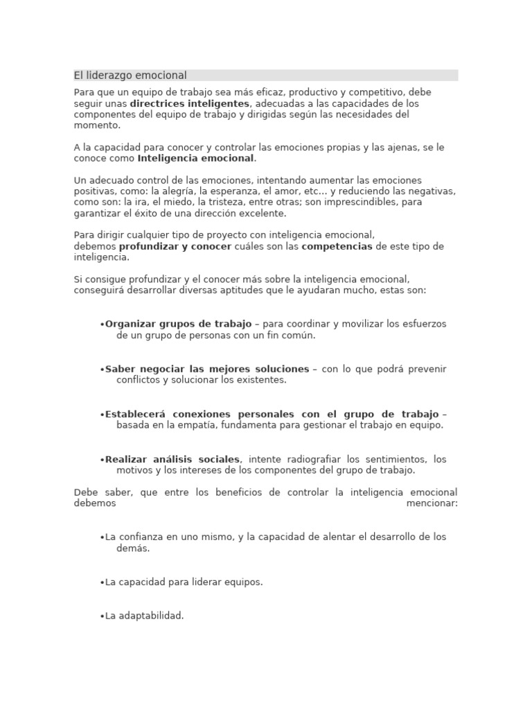 Liderazgo Emocional en Equipos Familiares | PDF | Las emociones ...