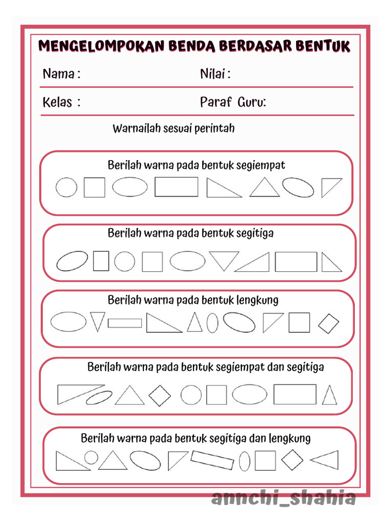 Worksheet Mengelompokkan Bentuk Benda | PDF