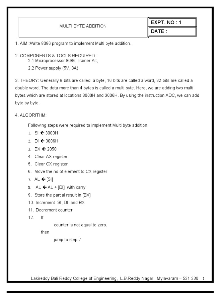 8086 Multi Byte Addition Program | PDF | Binary Coded Decimal | Subroutine