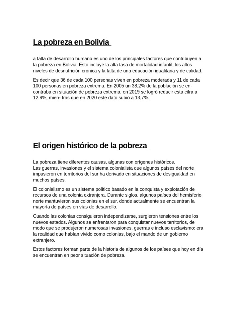 Pobreza en Bolivia: Causas y Consecuencias | PDF | Pobreza | Pobreza e ...