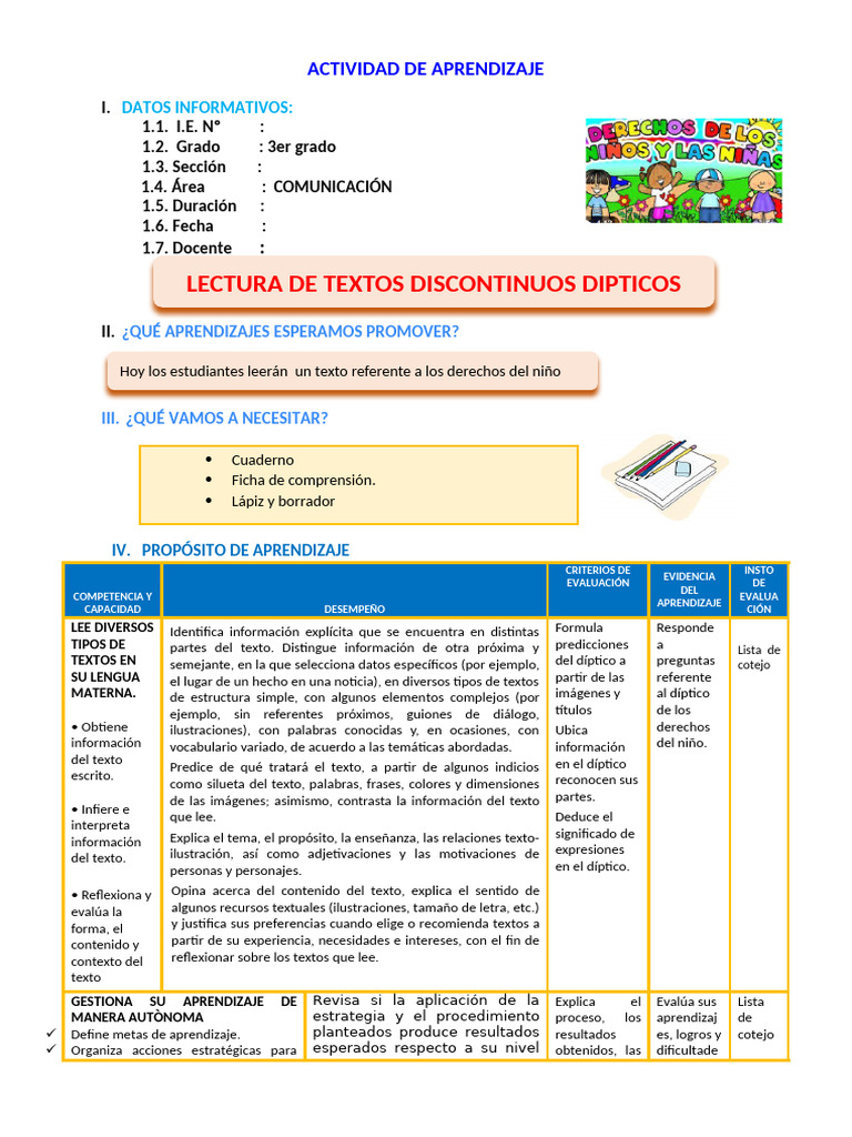 Textos Discontinuos sobre Derechos del Niño | PDF | Evaluación ...
