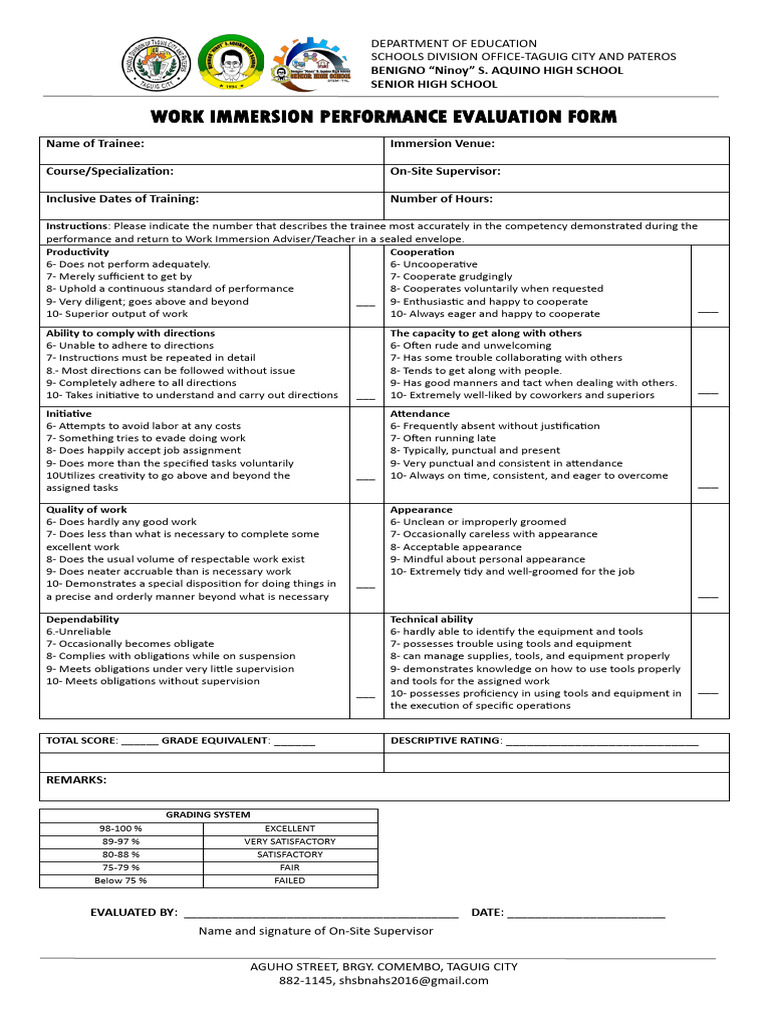Wip Evaluation Form - Proposed - v2 | PDF