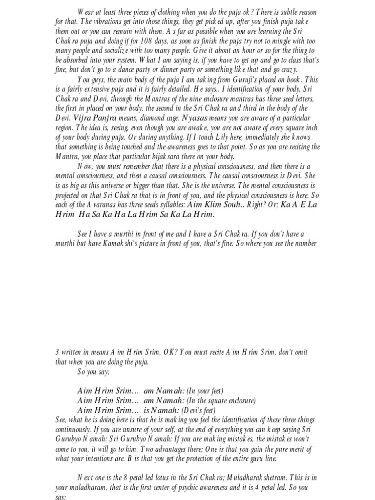 Sri Chakra Puja Guidelines and Mantras | PDF | Chakra | Devi