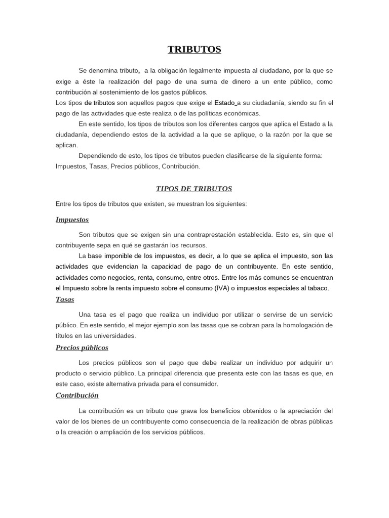 Tipos de Tributos Explicados | PDF | Finanzas y dinero